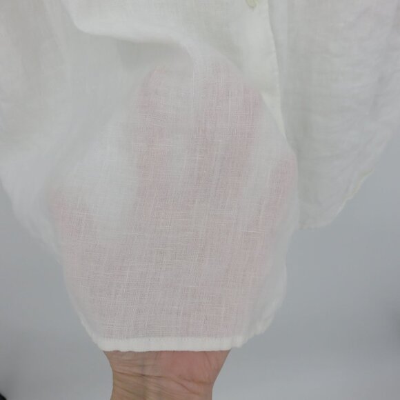 LL Bean Women Plus 1X Linen White Collar Short Sleeve Button Front Shirt Top - Picture 3 of 10